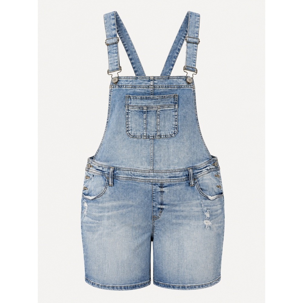Torrid Women Blue Distressed Denim Shortall Overalls Size 20 Light Wash Summer